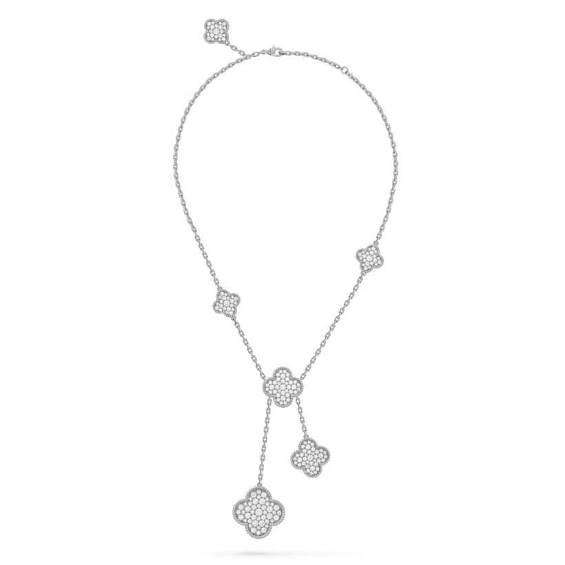 [Demi jewelry]CLOVER 5 MOTIFS SILVER DIAMONDS NECKLACE