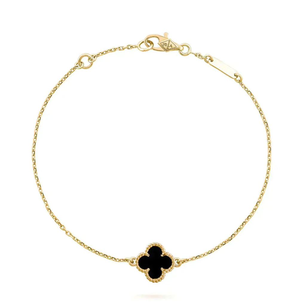 [Demi jewelry]CLOVER ONYX SINGLE FLOWER BRACELET