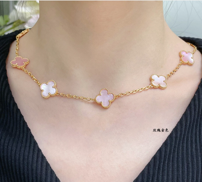 [Mystic]CLOVER 10 MOTIFS PINK CLAM NECKLACE