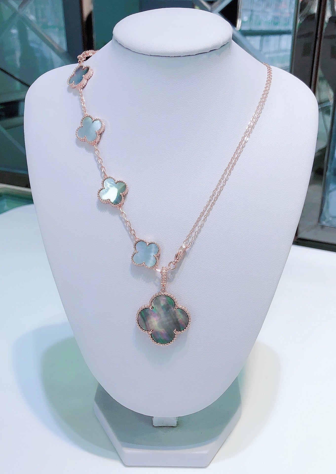 [Demi jewelry]COMBINED BRACELET 5 MOTIFS AND NECKLACE DARK MOP ROSE GOLD