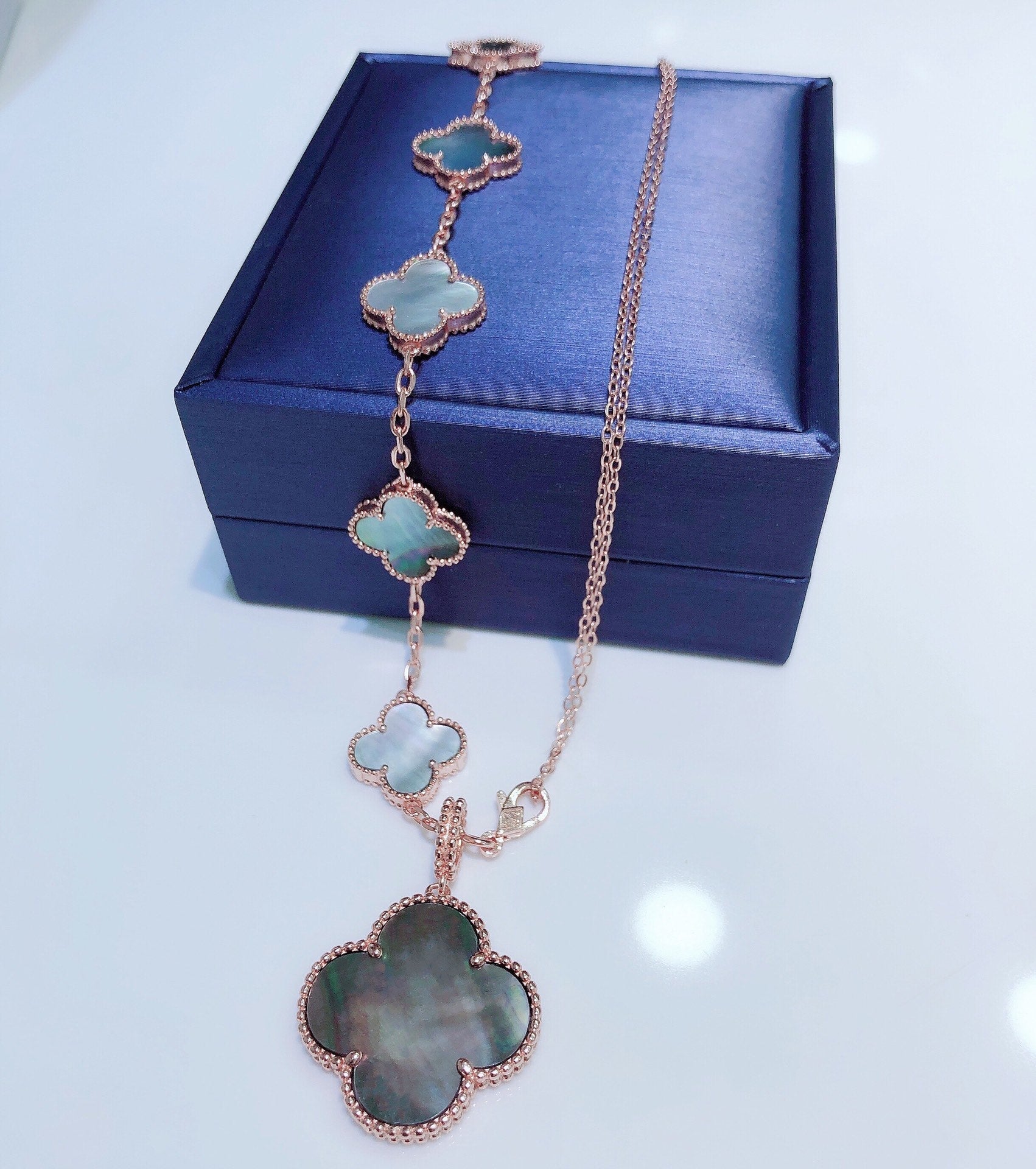 [Demi jewelry]COMBINED BRACELET 5 MOTIFS AND NECKLACE DARK MOP ROSE GOLD