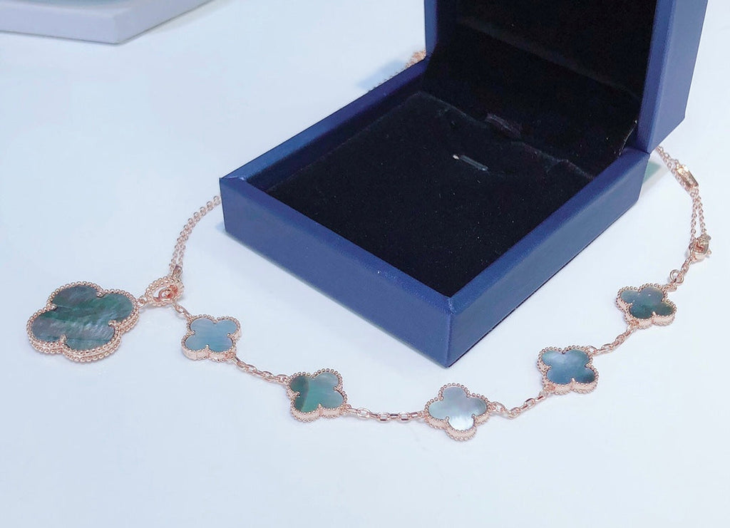 [Demi jewelry]COMBINED BRACELET 5 MOTIFS AND NECKLACE DARK MOP ROSE GOLD