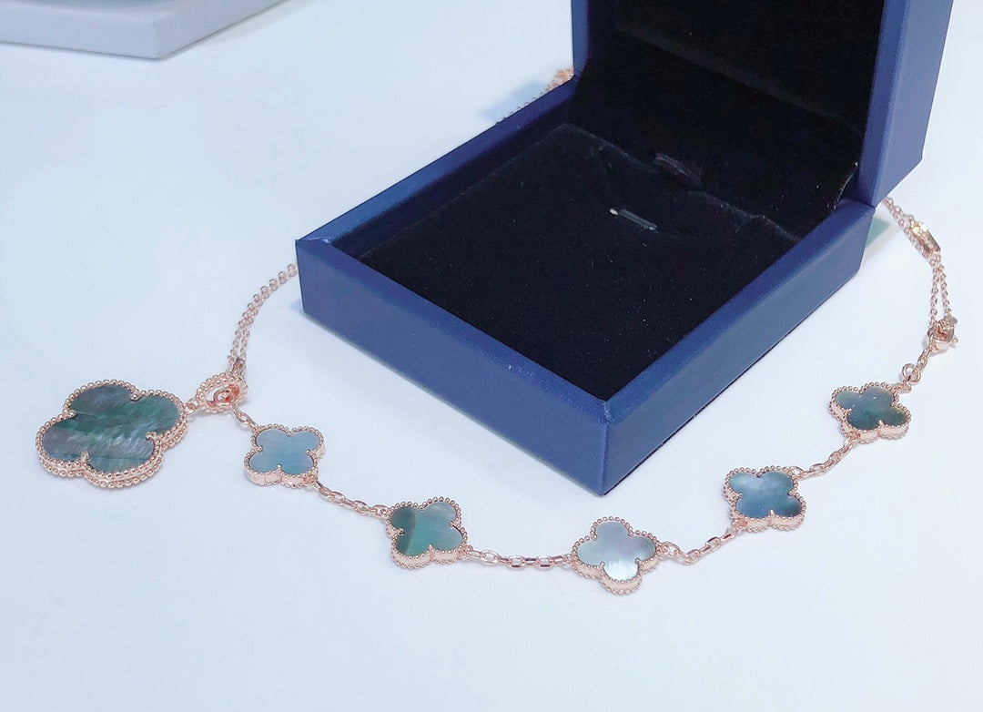 [Demi jewelry]COMBINED BRACELET 5 MOTIFS AND NECKLACE DARK MOP ROSE GOLD