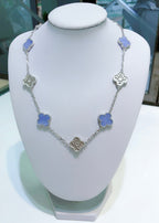 [Demi jewelry]CLOVER 10 MOTIFS CHALCEDONY DIAMONDS SILVER NECKLACE