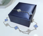 [Demi jewelry]CLOVER 10 MOTIFS CHALCEDONY DIAMONDS SILVER NECKLACE