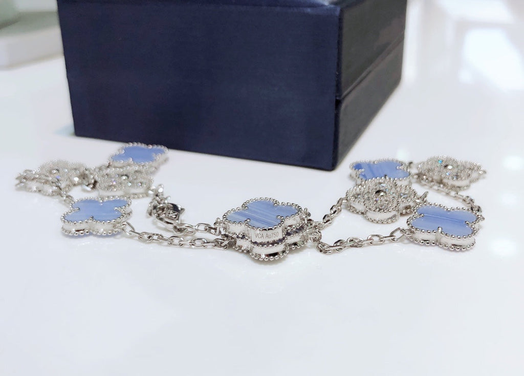 [Demi jewelry]CLOVER 10 MOTIFS CHALCEDONY DIAMONDS SILVER NECKLACE
