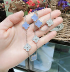 [Demi jewelry]CLOVER 10 MOTIFS CHALCEDONY DIAMONDS SILVER NECKLACE