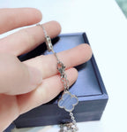 [Demi jewelry]CLOVER 10 MOTIFS CHALCEDONY DIAMONDS SILVER NECKLACE