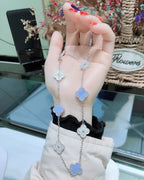 [Demi jewelry]CLOVER 10 MOTIFS CHALCEDONY DIAMONDS SILVER NECKLACE