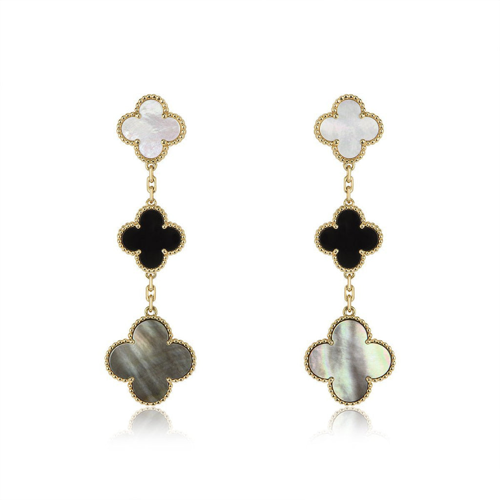 [Demi jewelry]CLOVER EARRINGS GOLD ONYX MOP 3 MOTIF