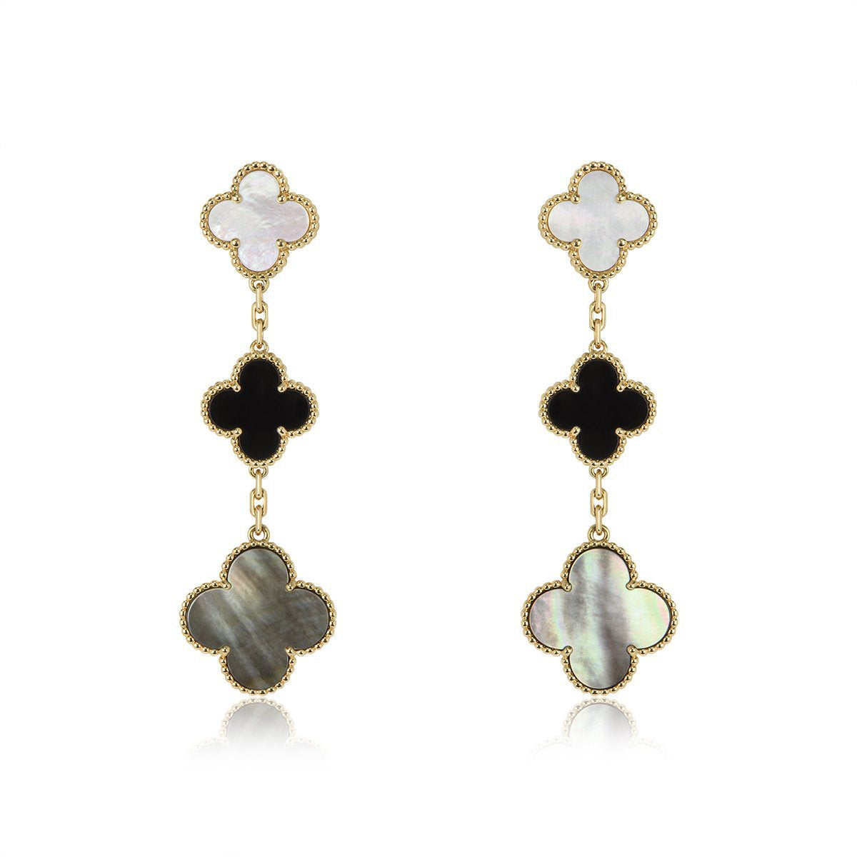 [Demi jewelry]CLOVER EARRINGS GOLD ONYX MOP 3 MOTIF