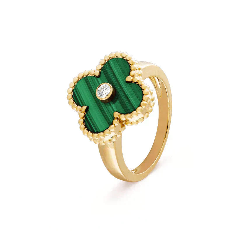 [Demi jewelry]CLOVER MALACHITE RING GOLD DIAMOND