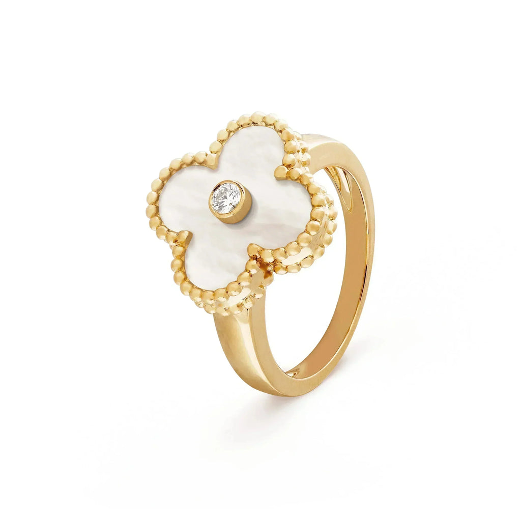 [Demi jewelry]CLOVER PINK MOP RING GOLD DIAMOND
